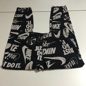 Nike Womens Large Black Workout Running Leggings Just do It All Over print Logo